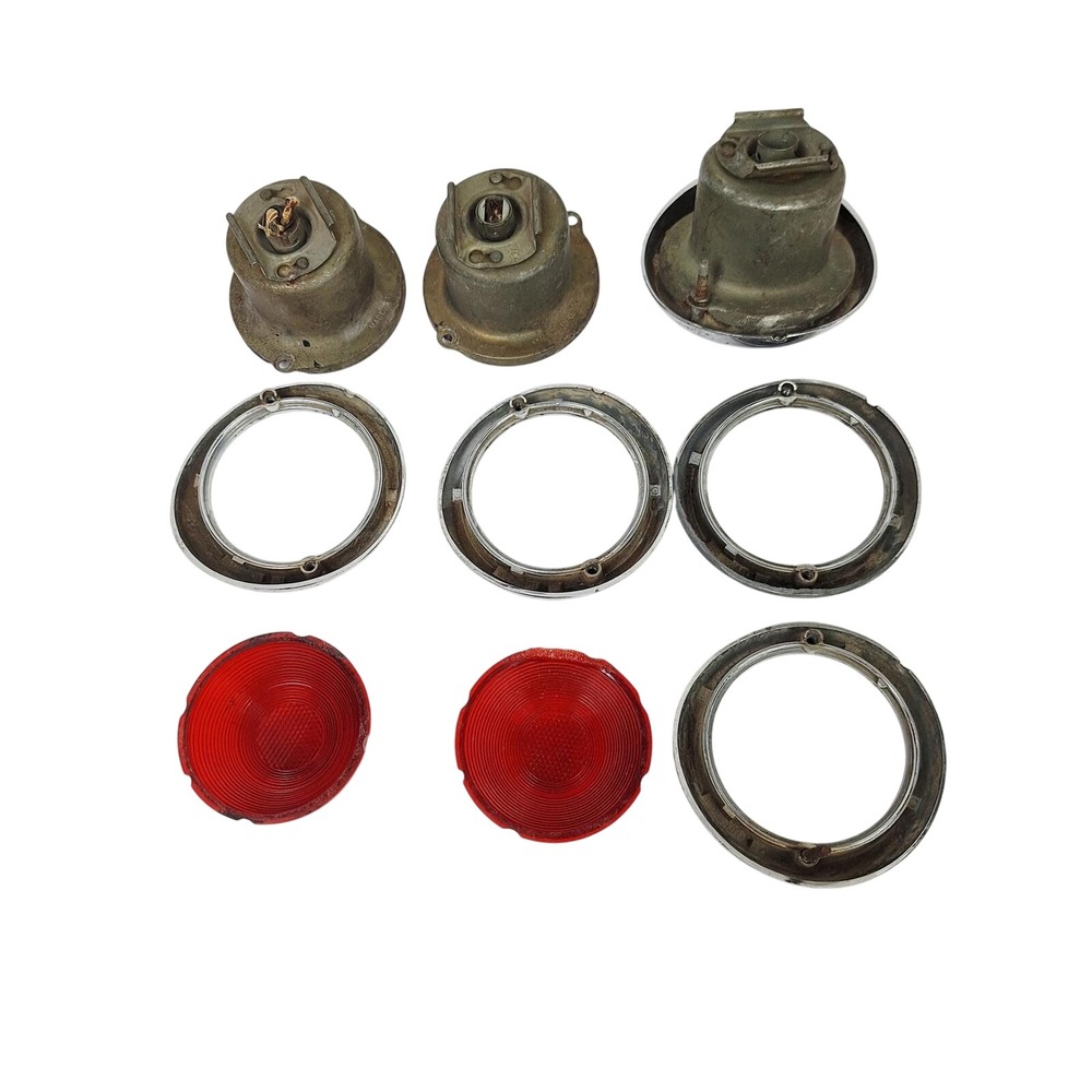 Vintage Guide R-28 Tail Light Parts Lot Housings Bezels Lenses Stimsonite Chrome